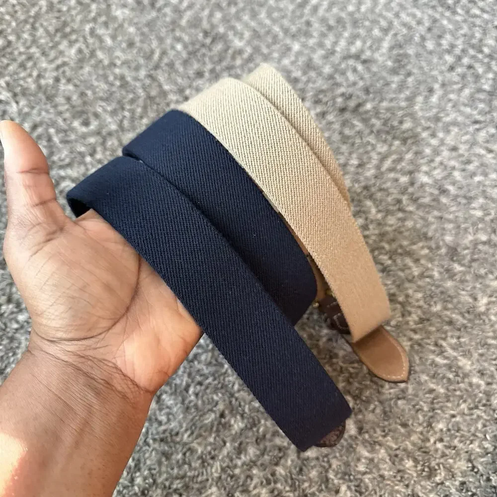 L.L. Bean Belt Men 42 Canvas Web Leather Trim Belt Brass Buckle 2 Lots Navy Tan